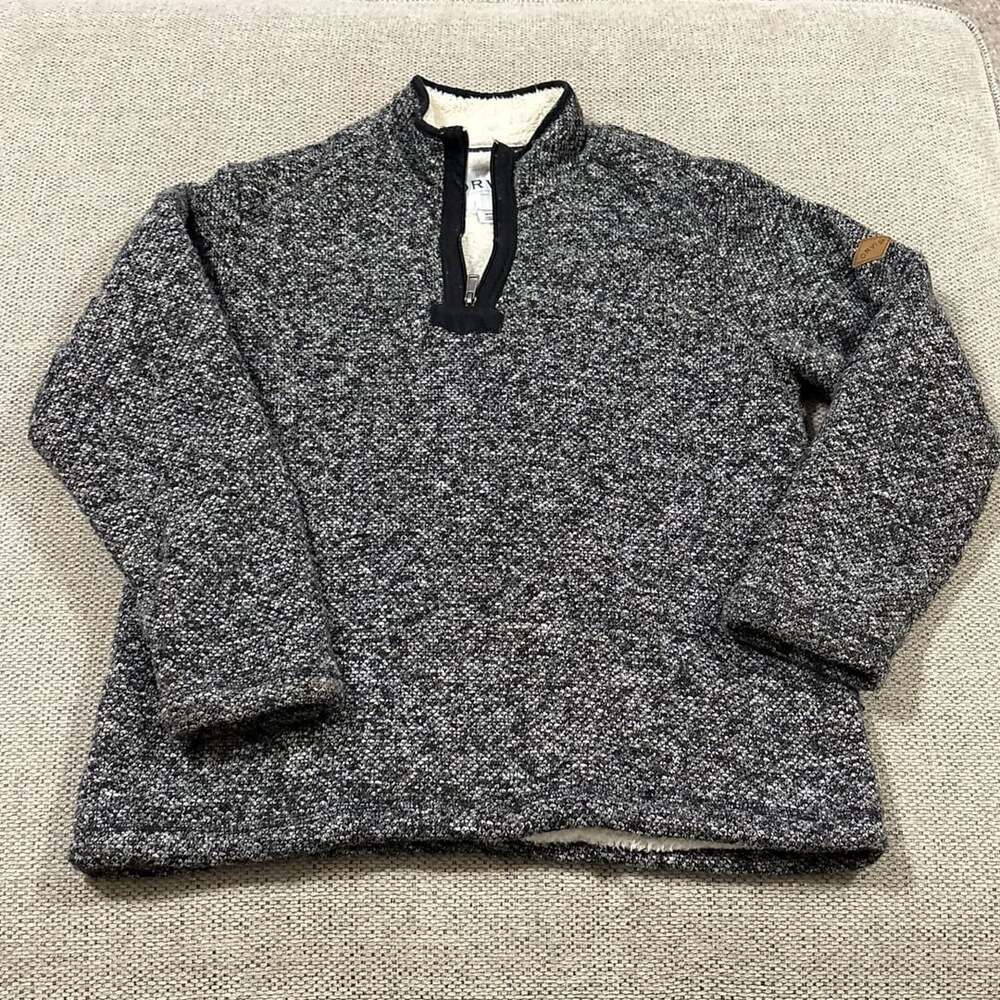 Orvis Fleece Jacket Mens Large Black 1/4 Zip Fleece Sherpa Ragg Knit Pullover